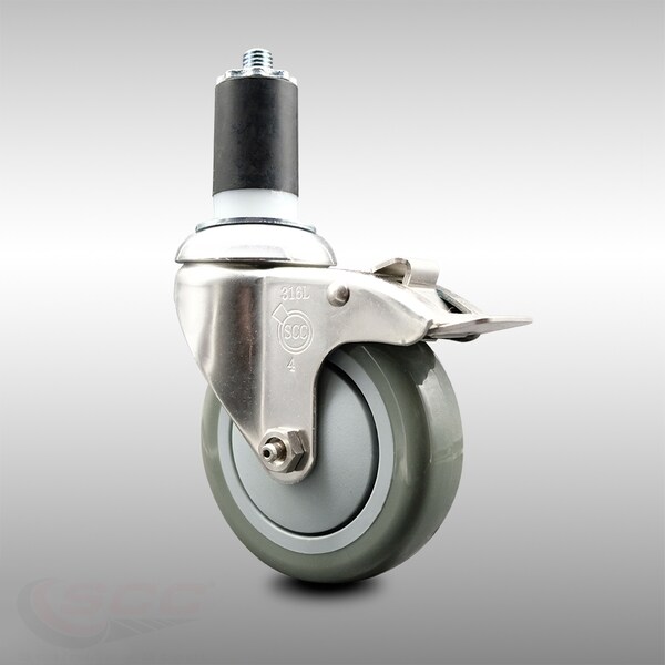 4 Inch 316SS Gray Poly Swivel 1-5/8 Inch Expanding Stem Caster Lock Brake SCC